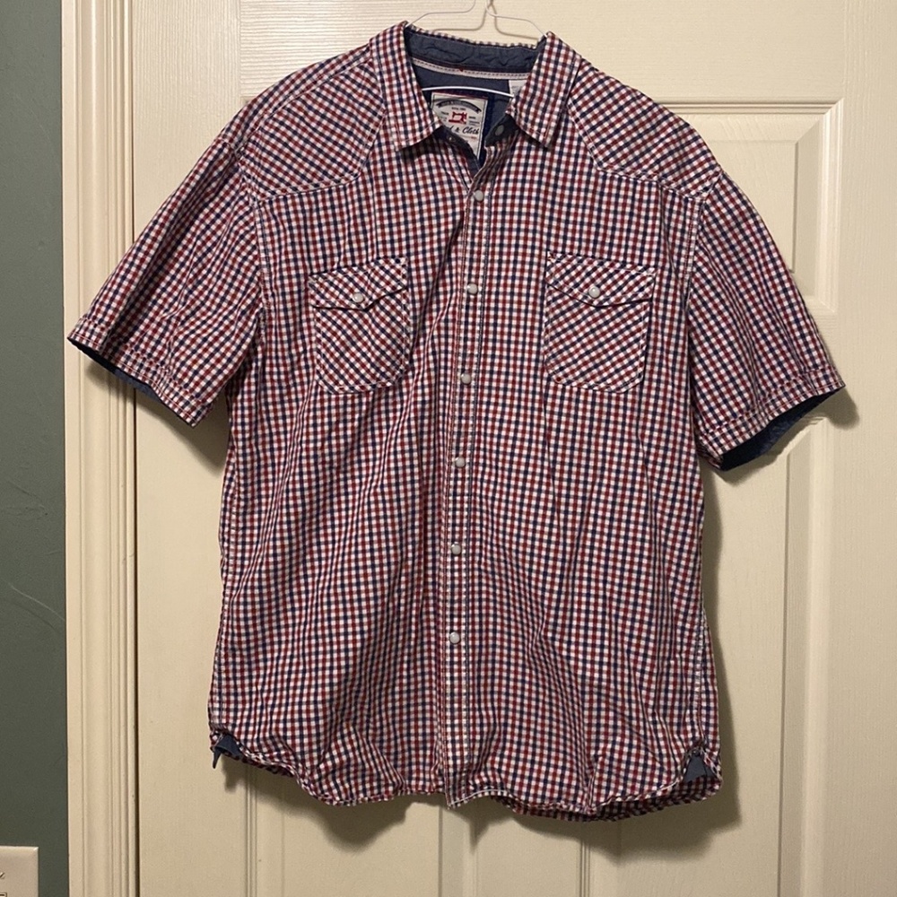 Thread and Cloth short sleeve pearl Snap red white Blue shirt Size XXL